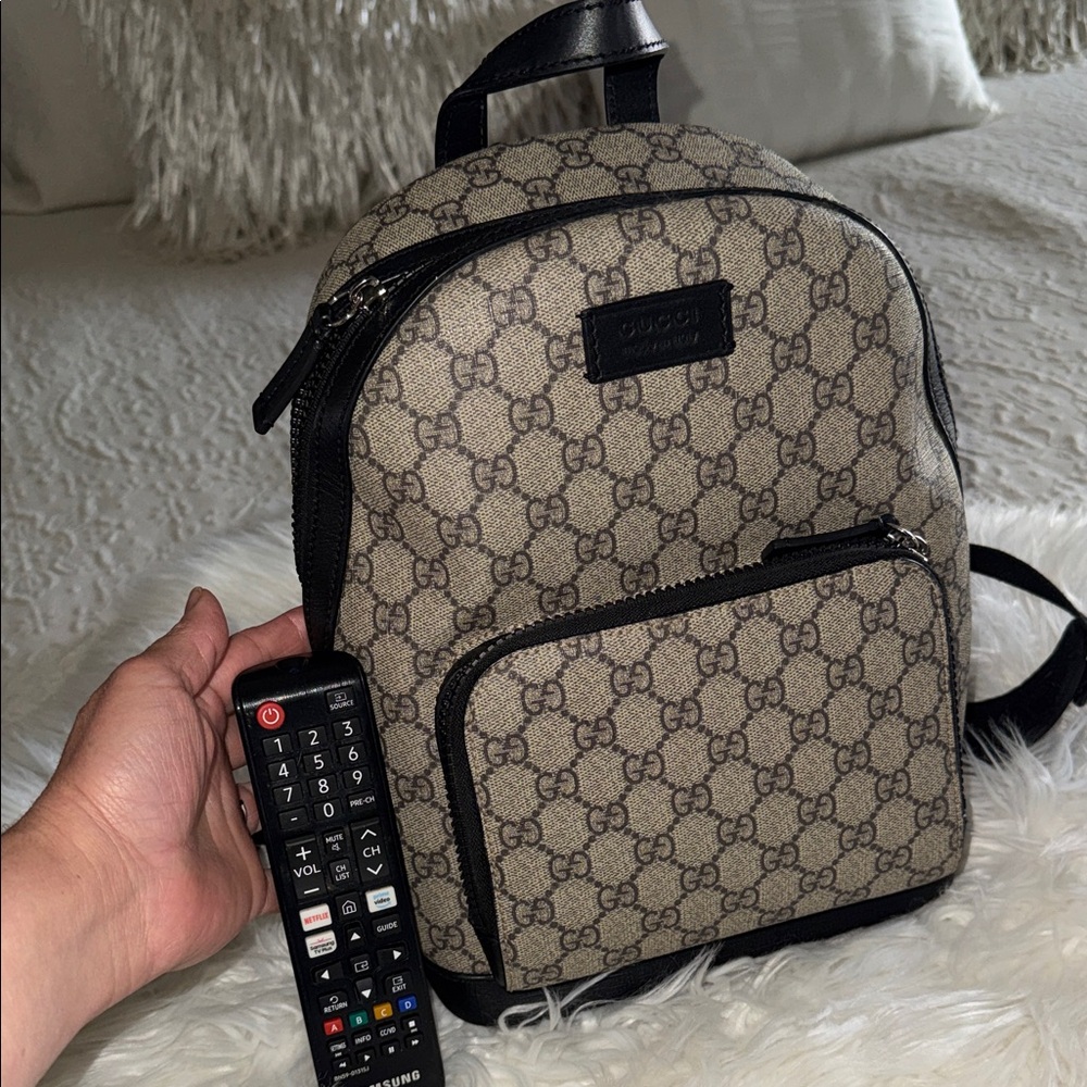 Gucci Black and Beige Monogram Backpack